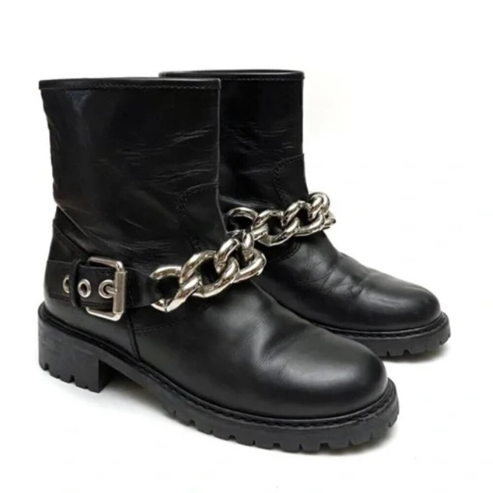 36.5/US 6.5❤️ Giuseppe ZANOTTI Leather GOLD CHAIN Biker Riding Ankle Boots ITALY